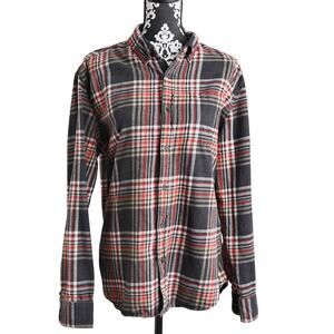 Men's Red/Black/White Plaid St Johns Bay Long Sleeve Button Down Shirt - L